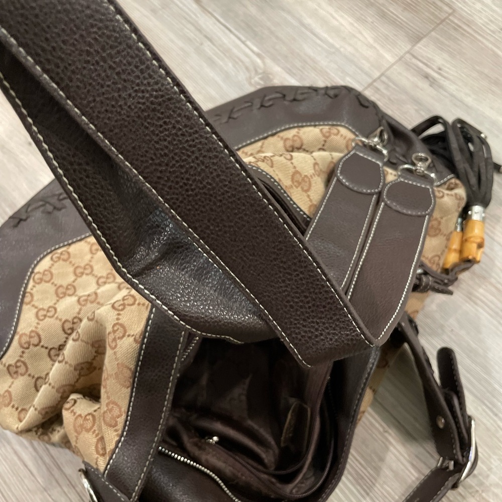 SOLD!! GG Brown and Tan Shoulder Bag with GG Monogram - Picture 7 of 9